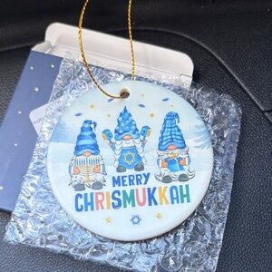 Festive Gnome Holiday Ornament - Blue and White Merry Chrismukkah ornament